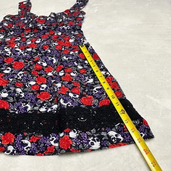 Hot Topic Goth Girl Baby Doll Dress Women's M Skull Flower Stitch Trim Halloween - Picture 7 of 9